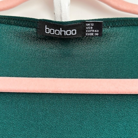 Boohoo Dark Green Long Sleeve High Slit Ruched Side Maxi Dress sz 8 - Picture 7 of 8